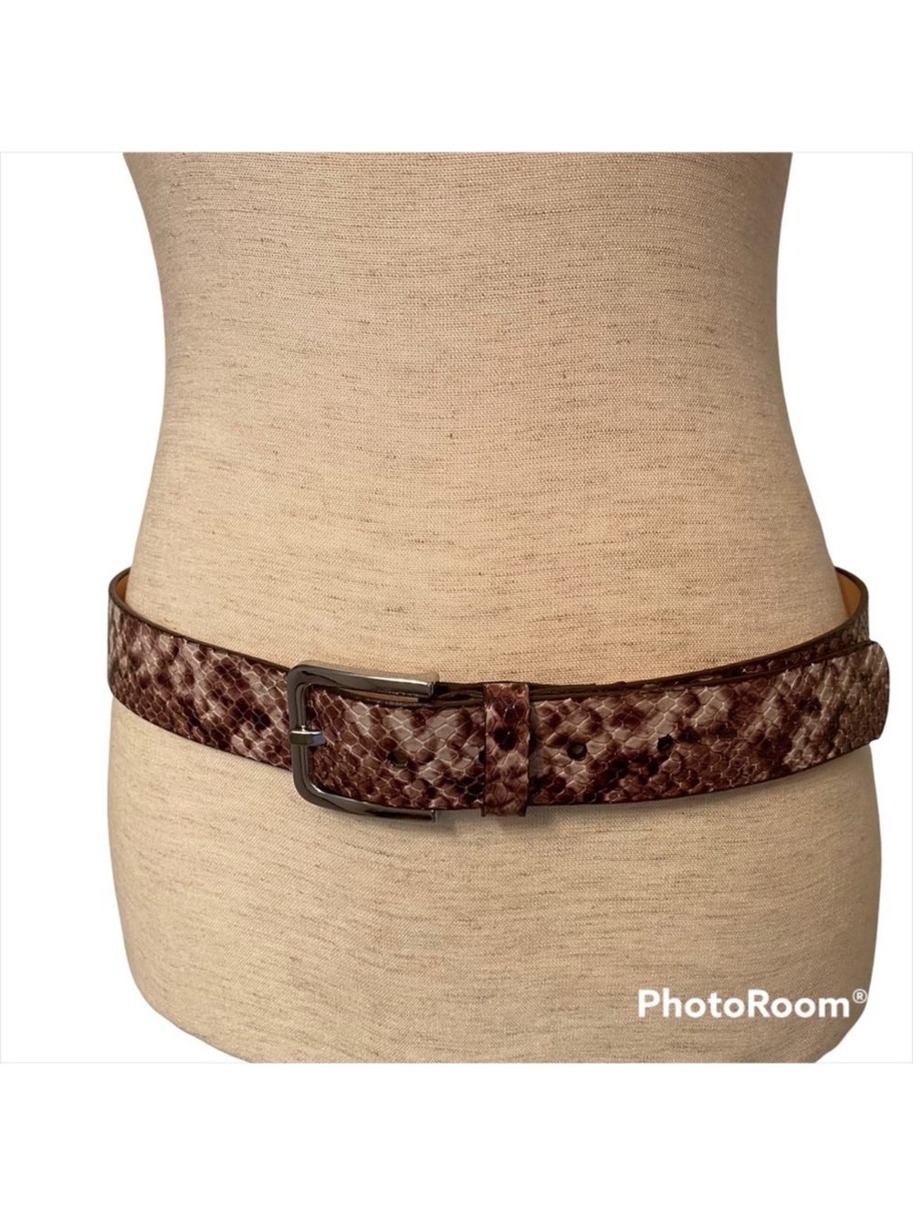 BRAVE LEATHER NEW BELT BROWN CREAM EMBOSSED LEATHER SNAKESKIN LOOK CANADA Size S